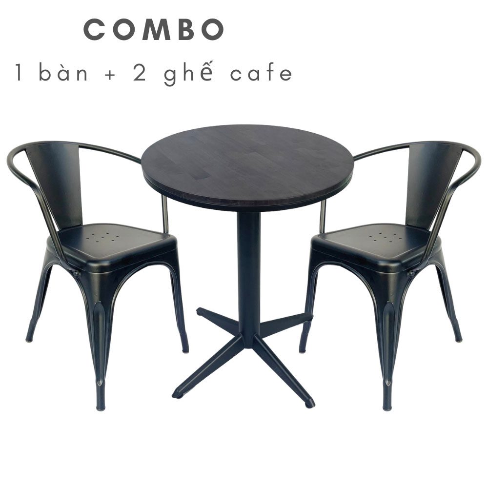 Bộ bàn cafe tròn và 2 ghế sắt Tolix - CBCF151