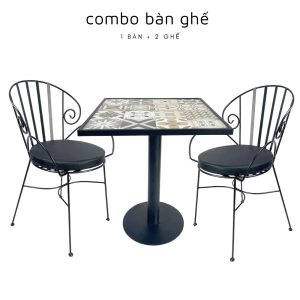 Bộ bàn ghế cafe mặt gạch men hoa văn CBCF133