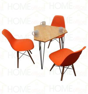 Bộ bàn ghế cafe mặt lục giác màu gỗ tự nhiên CBCF68001