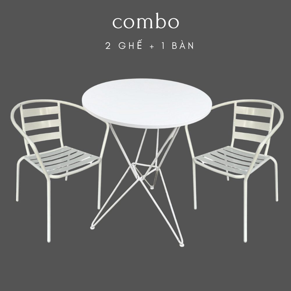 Bộ bàn ghế cafe màu trắng 2 ghế sắt CBCF122